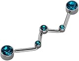 [From da Phactory] W シェイプ ジュエル インダストリアル バーベル 14G サージカルステンレス シルバー 軟骨ピアス ボディピアス 1個(14G ブルー)