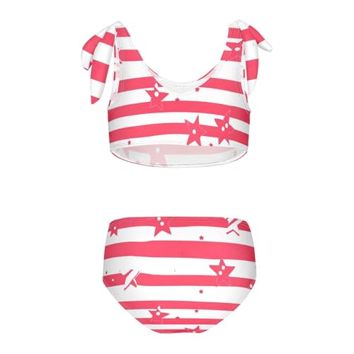 KLL 5 Pointed Stars Red Stripes Girl Two Pieces Bikini Set Quick-Dry Swimsuit Swimming Suits Adjustable Shoulder Strap2