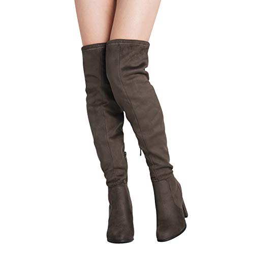 DREAM PAIRS DREAM PAIRS Women's Shoo Khaki Over The Knee High Heel Boots Size 11 B(M) US