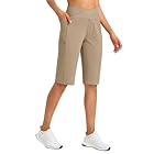 baleaf Women's Bermuda Long Shorts 14" Knee Length Capri Pants High Waisted Athletic Shorts with Pockets Summer Casual Brown L