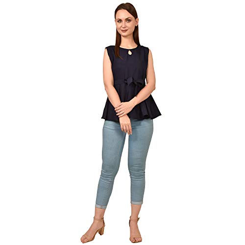 Image of Women's Sleeveless Peplum Top with Waist Tie Belt