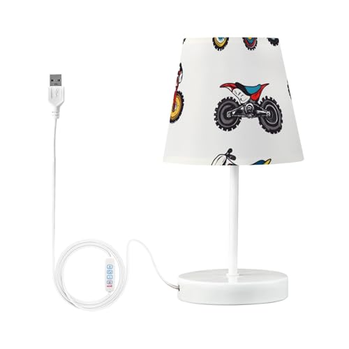 Mnsruu Lámpara de mesita de noche con patrón de motocicleta, coche, lámpara LED de escritorio, pantalla de tela, lámpara pequeña para dormitorio, sala de estar (bombilla incluida)