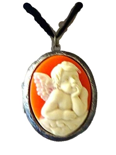 Pendentif médaillon porte-photo ange Raphaël avec son ruban noir : cadeau idéal