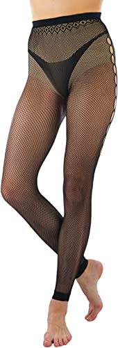 Image of ToBeInStyle Women's Single Floral Lace Fishnet Tights Footless & Stirrup Design