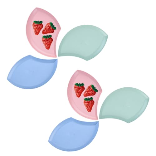 Image of Wheat Straw Unbreakable Appetizer Dessert Plates, Children's and Adult Cake Plate, Lightweight Small Petal-Shaped Plates for Snacks, Reusable Dipping Sauce Bowls. (Multicolor, Pack of 6)