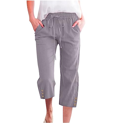 Pantalon d'été en lin femme ample contre la chaleur avec poches fonctionnelles