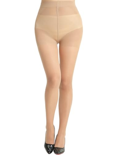 Image of SUREPOCH 20D Sheer Tights Control Top Black Pantyhose for Women Tummy Control Nylon Stockings