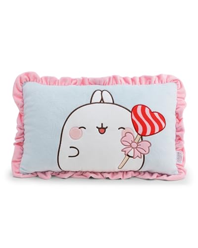Coussin Molang 43x25 cm bleu doudou moelleux pour enfants et adultes