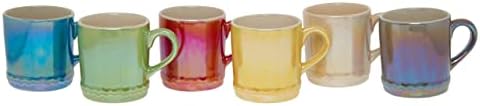 Homeway Set of 6 Multi Coloured Stoneware Mugs Coloured Metallic Coffee Mugs 300ml, Tea Mugs, Hot Chocolate Mugs. Shinny Mugs, Glossy Mugs, Spring Mugs, Springtime Mugs, Easter Mugs,