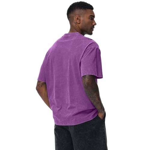 Image of Men's Oversized Cotton T-Shirts Loose Fit Vintage Washed Tee Unisex Short Sleeve Casual Shirts Tops