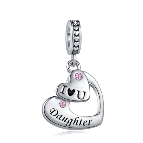 LSxAB Abalorio de corazón con texto en inglés 'I Love You' para mamá, hija, nieta, abuela, tía, amiga, hermana, esposa, compatible con pulseras Pandora, Cobre, No es una piedra preciosa