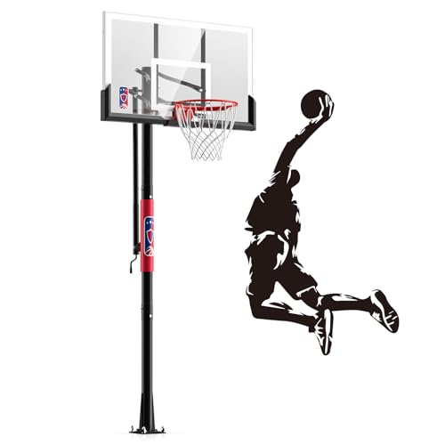 In-Ground Basketball Hoop Outdoor Adjustable (7.5-10ft) with Crank, Inground Basketball Goal System for All Ages,54 Inch Shatterproof Backboard