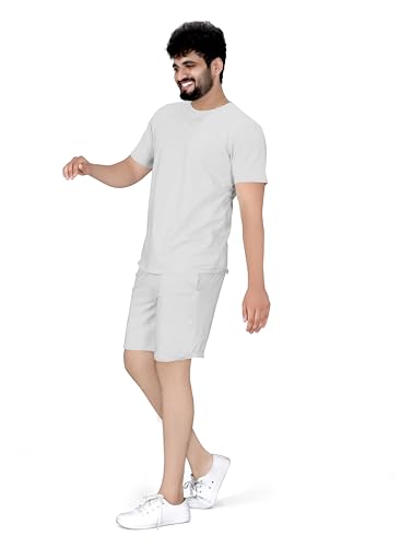 Image of ELLITI Cotton Blend Solid Casual Round Neck Half Sleeve Oversized Co-ord Set Men's, Pyjama Set, Sleepwear Loungewear T-Shirt and Shorts Combo for Men, Night Wear for Men, Night Suit for Men's