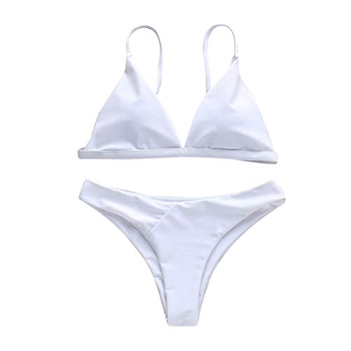 jieGorge Traje de baño sexy para mujer, bikini sólido push-up Pad traje de baño de playa, traje de baño para mujer, control de abdomen (blanco L)