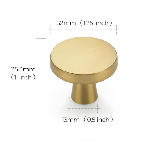 Image of Ravinte 30 Pack Solid Single Hole Kitchen Round Cabinet Knobs Brushed Brass Pulls Drawer Knobs Kitchen Cabinet Hardware Handles