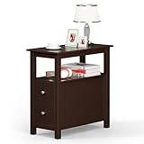 ZENY Narrow End Table Side Table with Drawer and Open Shelf Sofa Table for Living Room Bedroom, Small Table for Bedside, Espresso