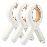 PAMISO Beach Towel Clip, 3 PCS Cloth Pins, Quilt Drying Clip, Plastic Clothespins, Strong Grip Holder to Dry Laundry on Clothesline and Hanging Rack(Small)