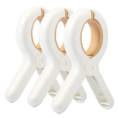 PAMISO Beach Towel Clip, 3 PCS Cloth Pins, Quilt Drying Clip, Plastic Clothespins, Strong Grip Holder to Dry Laundry on Clothesline and Hanging Rack(Small)