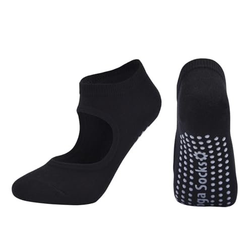 LVCHAO 3 pares de calcetines yoga sin espalda color Morandi for mujer, profesionales pilates, antideslizantes, for danza, trampolín, aeróbicos, fitness y deportes Para Yoga, Danza(Black)