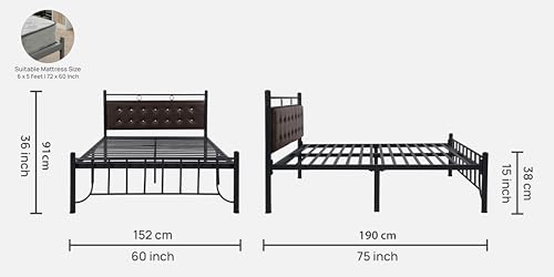 Image of Zuno Metal Queen Size Bed Without Storage | Wrought Iron Double Bed with Headboard & Footboard | Sturdy Powder Coated Platform Bed Queen Size Cot for BedroomLivingRoom Black (75x60)