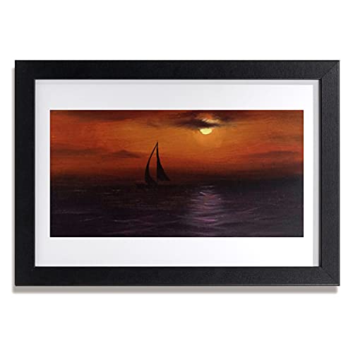 Affiche encadrée 30x20 cm paysage de bateau de mer Tulup avec cadre en MDF pour décoration murale