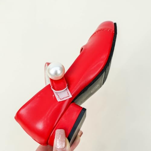 Girls Low Heels PU Leather Princess Dress Shoes Pearl Mary Jane Pump for Wedding Party4