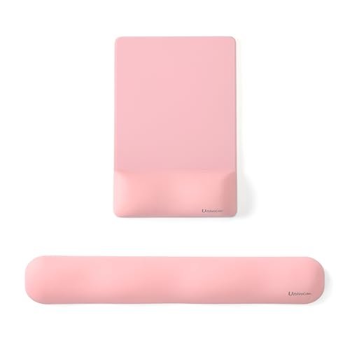 Image of UnivoColors Design-Wave Set of Keyboad Wrist Rest & Mouce Pad,Artificial Sheepskin+Memory Foam+Ergonomic+Anti-Slip Gel, Resilience Support During Work and Gaming,Keyboard Accessory,Pink,N