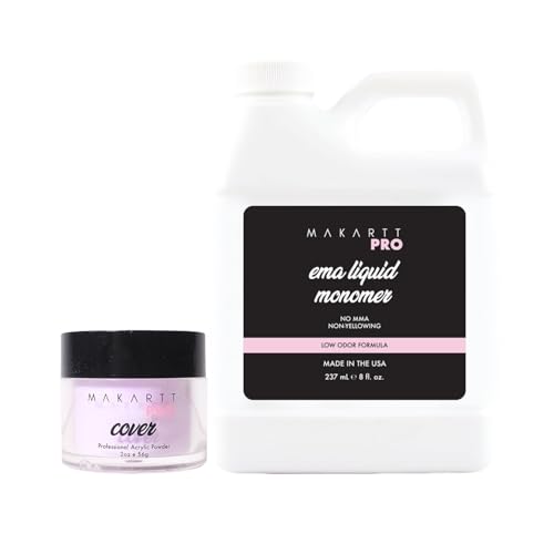 MakarttPro Acrylic Nail Kit – Rose Quartz Cover Powder 2oz & Low Odor MMA-Free Monomer 8oz – Non-Yellowing, Professional Acrylic Nail Supplies for Nail Technicians