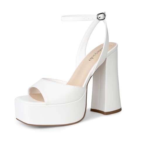 Honeysolo White Platform Heels for Women Dressy Summer Comfortable Wedding Party Prom Ankle Strap Platform Pumps for Evening Outfits Size 8.5