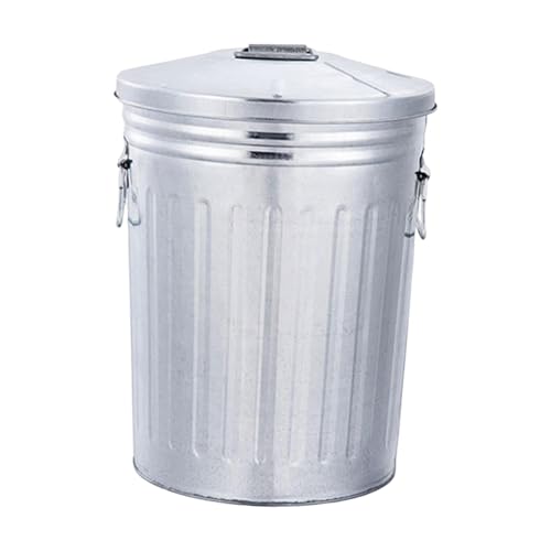 STARTIST 8L Outdoor Metal Trash Can with Seal Lid Multifunctional for Flower Planter Rustic Storage Container Round with Two Handles
