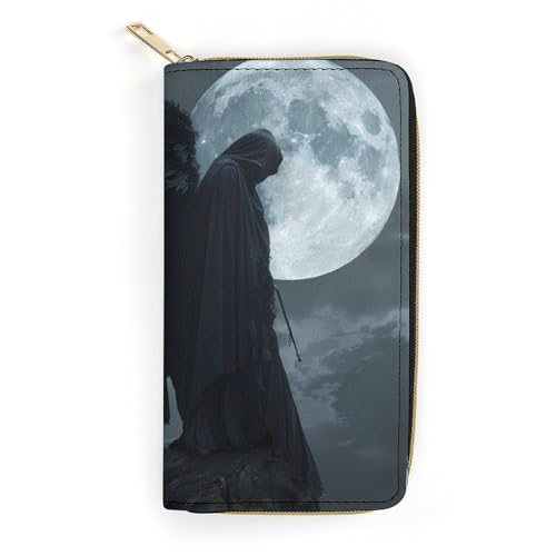 Horror Vampire Devil Grim Reaper Wristlet Wallets for Men Women Leather Purse Clutch Cute Card Holder