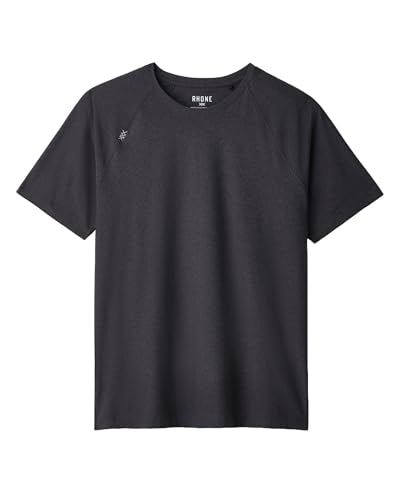 Rhone Mens Reign Tee Lightweight Performance Workout Shirt with Anti-Odor Technology - Black Heather Small