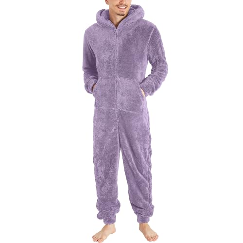 DUHENWU Ensemble d'hiver pour homme - Pyjama doux et chaud - Combinaison en polaire en peluche - Une pièce - Doux et confortable - Pyjama intégral avec capuche - Plüsch - Ensemble d'entraînement, P