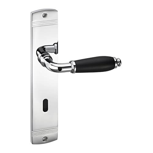 1 Juego de manillas MATTEO cromo pulido Manilla negra mate (BB) Herraje de puerta sobre placa larga Manilla vintage con material de fijación de Sotech