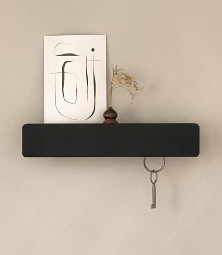 Ysislybin Perchero de Pared, Estanteria Pared de 43,5 cm con Estante Perchero Negro con 5 Ganchos de Madera Ocultos para Pasillo Dormitorio Cocina y Salón Colgador Llaves de Metal para Entrada