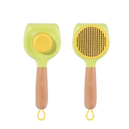PROUDPET Cat Brush Dog Brush with Release Button for Shedding (fluorescent yellow color)