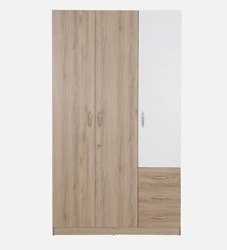 Image of Mintwud Pepperfry Engineered Wood Wardrobe with 3 Doors, 3 Drawers & 2 Hanging Rod | Wooden Almirah Cupboard for Clothes Storage Organizer for Living Room Bedroom Furniture (French Oak Finish)