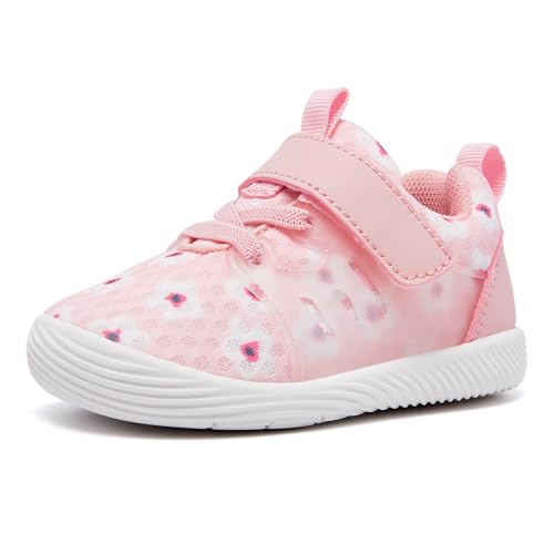 MORENDL Baby Walking Shoes Flower Girl Non-Slip Tennis Shoes Infant Boy 2 Tiny Feet Toddler Barefoot Sneakers Shoes Pink 18-24 Months