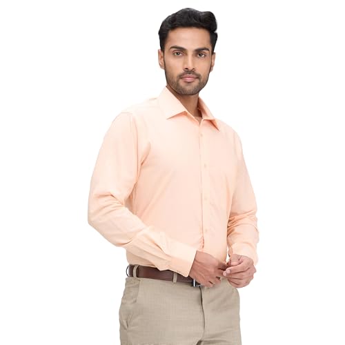 Image of Raymond Men Slim Fit Solid Pattern Pure Cotton Semi Cutaway Collar Full Sleeve Formal Shirt