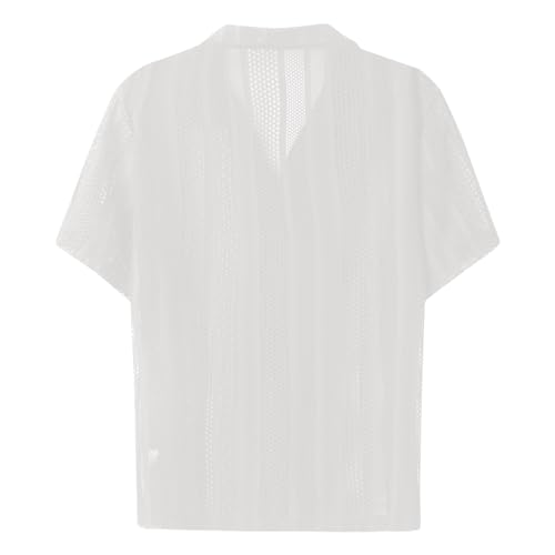 Male Street Casual Button Knitted Short Sleeved Shirt Top Men's Hollowed Out Shirt Casual Button Down Shirt3