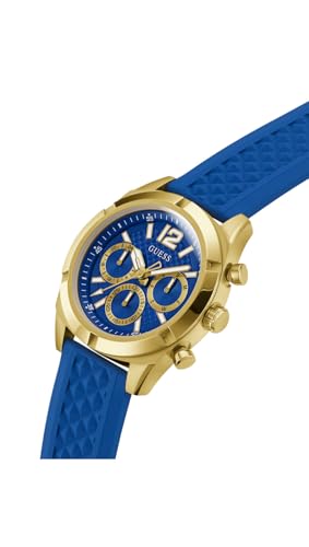 Image of GUESS Analog Watch for man with Blue Round Dial & Blue Silicone Strap Band Water Resistant Men's Wrist Watches - GW0729G1