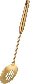 304 Stainless Steel Slotted Spoon, Cooking Spoons with Vacuum Ergonomic Handle, Heat-Resistant Kitchen Utensils for Mixing,Serving,Draining,StirringGold