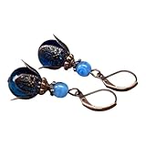 hofer antikschmuck ohrringe Gesamtlänge: ca. 4,0cm Vintage Ohrringe mit böhmischen Glasperlen - petrolblau petrol blau & Bronze