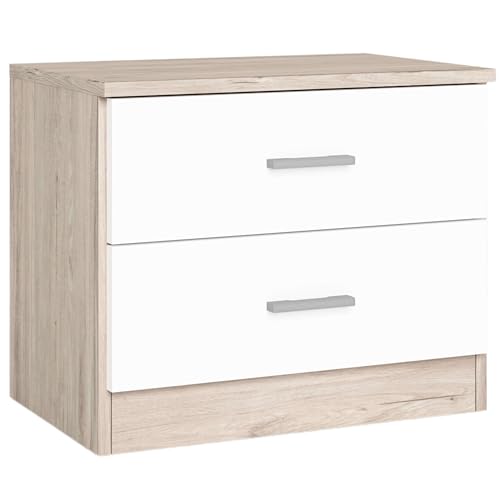 Miroytengo Mesita Noche 2 Cajones, Mesilla de Noche Couple, Mueble de Almacenamiento Roble Sahara 50x42x33 cm