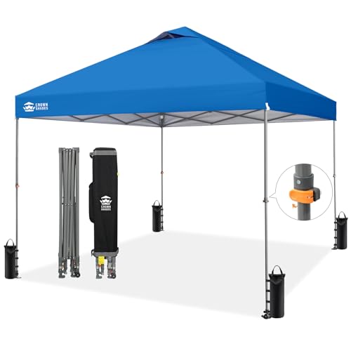 Image of CROWN SHADES Adjustable Height on The Fly, 10x10 Pop Up Canopy - Beach Tent with One Push Setup - Easy Outdoor Sun Shade for Events, Parties, Camping - Outside Shade with STO-N-Go Bag, Blue