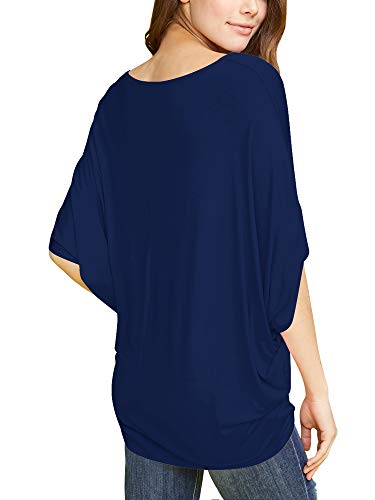 Mbj Wt1073 Womens Scoop Neck Half Sleeve Batwing Dolman Top S Navy #TOP3
