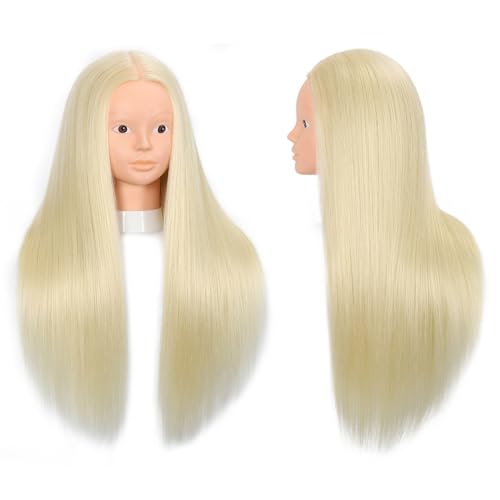 Opini Mannequin Head with 80% Real Human Hair Cosmetology Hairdresser Mannequin Doll Head for Practice Hair and Makeup (#613 Blond No makeup)