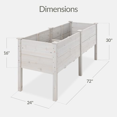 Image of Best Choice Products 72 inch x 24 inch x 30 inch Raised Garden Bed with Extra Deep 16 inch Depth, Elevated Wood Planter Box Stand for Backyard, Patio, Balcony, Natural Fir Wood - White