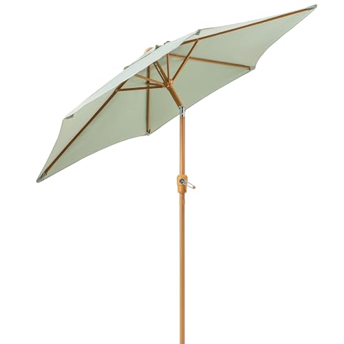 CHRISTOW 2.4m Tilting Garden Parasol with Crank Handle, 38mm Steel Pole, Wood Effect Finish, Outdoor Sunshade Umbrella, Heavy Duty Polyester, UV30+ Sun Protection, Water Resistant, Vent (Sage Green)