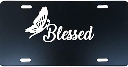 ZzUSoo Butterfly Blessed License Plate Cover Stainless Steel Car Tag License Plate for Women/Men, 12 X 6 Inch (4 Holes&Screws)